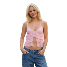 (S, Pink) Women's Summer Lace Camisoles Spaghetti Strap Stylish Layered Slit Front V Neck Tank Tops