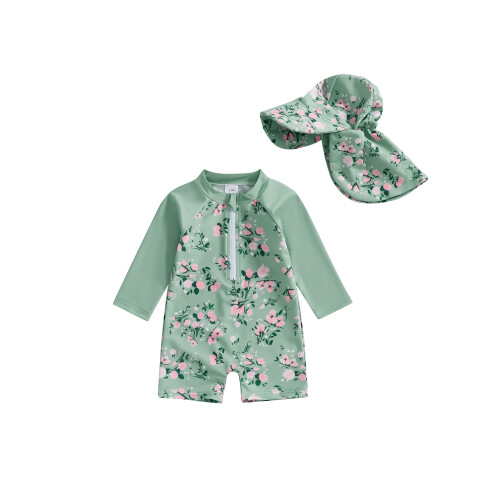 (2-3 Years, Green) Ensemble maillot de avec chapeau.