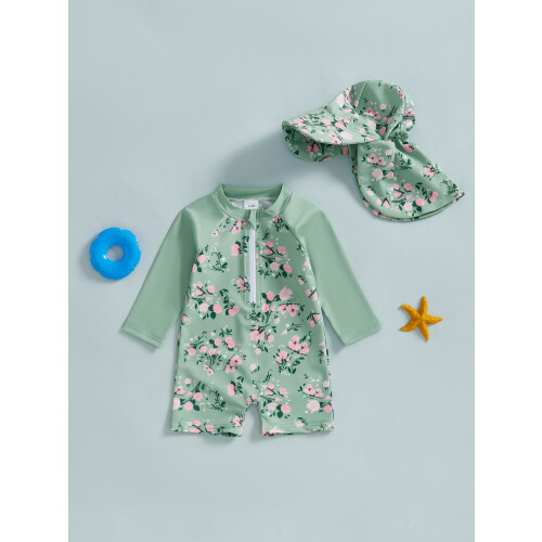 (3-6 Months, Green) Ensemble maillot de avec chapeau. 1
