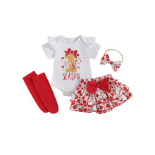 (3-6 Months, White) Conjunto de verão bebê menina: macacão curto, saia-calça beisebol, faixa de cabelo e meias.