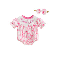 (9-12 Months, Pink 4) Kislány pizsamák, hímzett betűkkel, cseresznye/virágos/csizma mintás, rövid ujjú overálok, bodyk fejpánttal