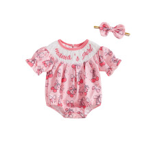 (12-18 Months, Pink 2) Kislány pizsamák, hímzett betűkkel, cseresznye/virágos/csizma mintás, rövid ujjú overálok, bodyk fejpánttal