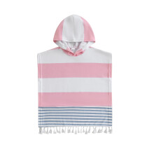 (3-4 Years, Pink) Kids Hooded Beach Poncho Towels Stripe Print Tassel Hem Loose Fit Bath Towel Cover-up for Summer