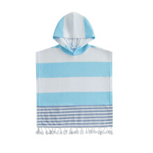 (12-18 Months, Blue) Kids Hooded Beach Poncho Towels Stripe Print Tassel Hem Loose Fit Bath Towel Cover-up for Summer
