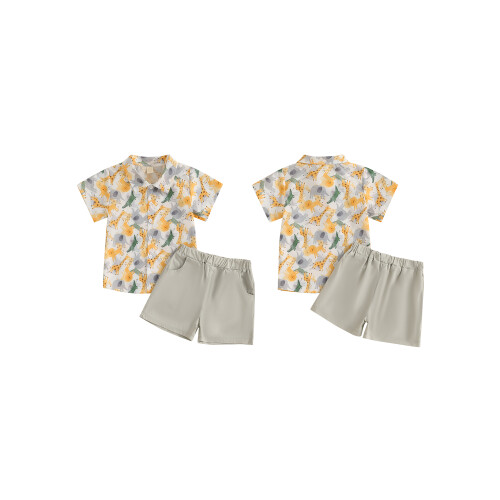 (5-6 Years, Lemon Yellow) Καλοκαιρινά ρούχα μωρών στάμπα δεινοσαύρων. 1