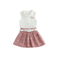 (4-5 Years, Pink) Completo estivo per bambina: canotta senza maniche con fiocco e gonna a pieghe. Abbigliamento per bambine.