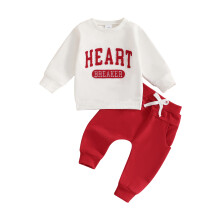 (6-12 Months, White) Conjuntos para niño pequeño San Valentín: Sudadera larga con cuello redondo y bolsillos, pantalones largos.