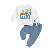 (2-3 Years, Blue) Completi per compleanno bambini: maglietta a maniche lunghe con stampa e pantaloni con coulisse.