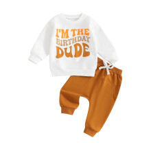 (2-3Y, Yellow) Completi per compleanno bambini: maglietta a maniche lunghe con stampa e pantaloni con coulisse.