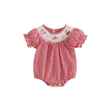 (18-24 Months, Red) Kislány rövid ujjú romper aranyos hímzett fodros kerek nyakú body western ruhák