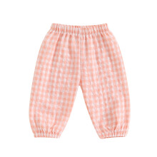 (0-6 Months, Orange) Παντελόνι με καρό casual, μακρύ.
