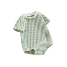 (0-3 Months, Green) Tutina estiva a righe per bambini, girocollo, maniche corte, abbigliamento neonati e piccoli