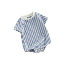 (3-6 Months, Blue) Tutina estiva a righe per bambini, girocollo, maniche corte, abbigliamento neonati e piccoli