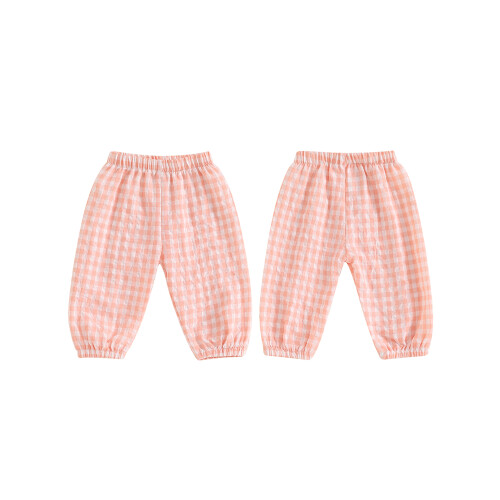 (0-6 Months, Orange) Παντελόνι με καρό casual, μακρύ. 1