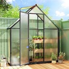 Outsunny Polycarbonate Greenhouse Garden Green House with Swing Door, Black