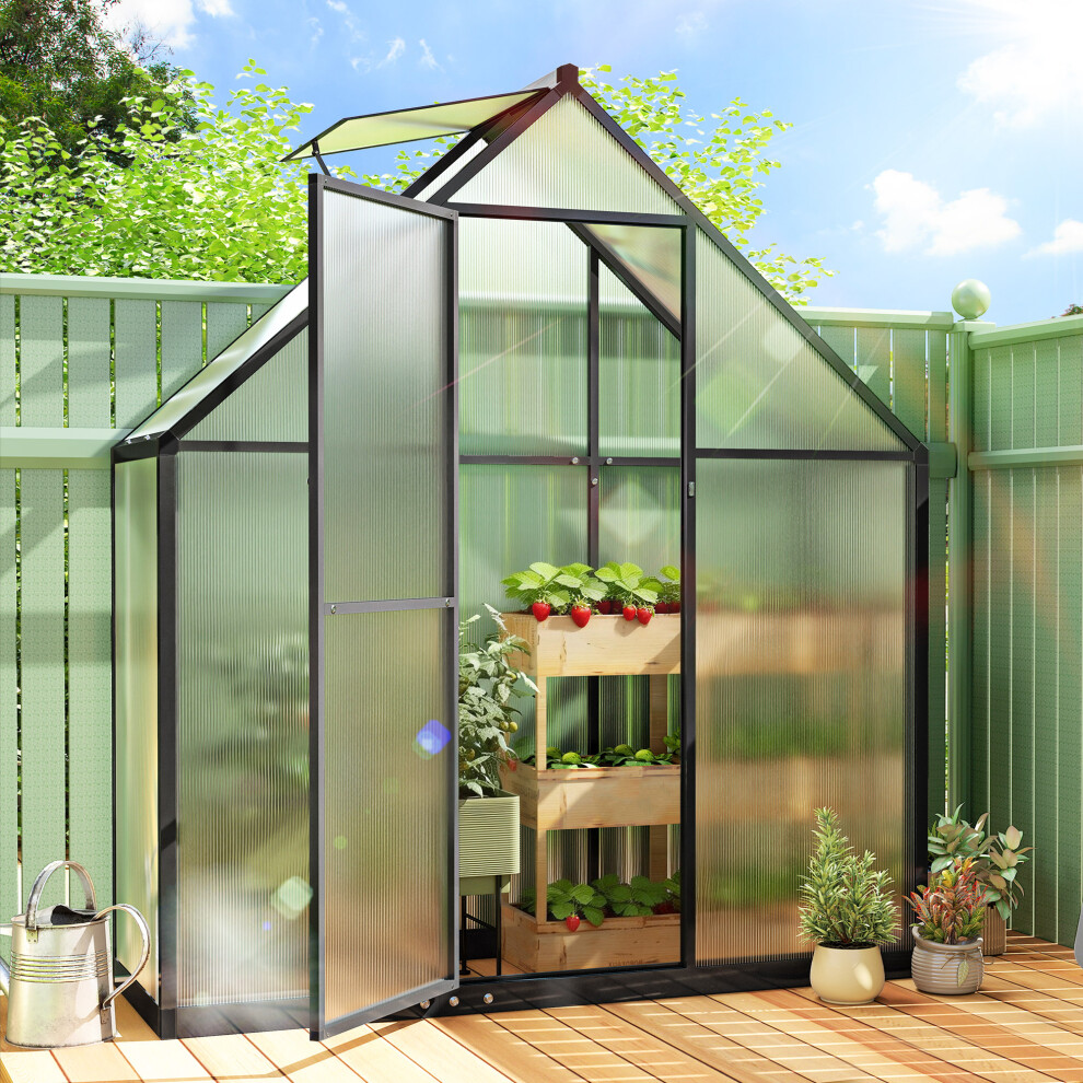 Outsunny Green/Black Polycarbonate House Garden House With Swing Door, - Image 4