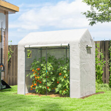 Outsunny Walk-in Greenhouse, Green House with Mesh Windows, White