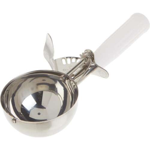 Ice Cream Scoop with Ergonomic Plastic Handle White Heavy Duty Disher for Consistent Portion Control 1