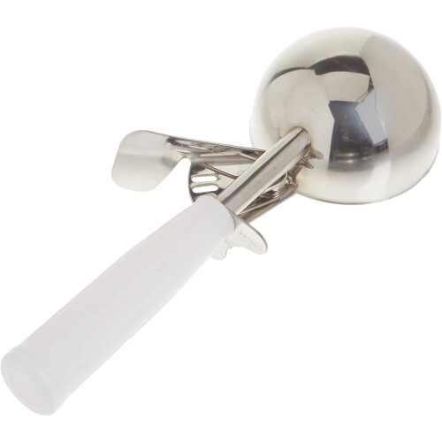 Ice Cream Scoop with Ergonomic Plastic Handle White Heavy Duty Disher for Consistent Portion Control 2