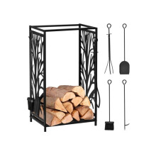 Steel Firewood Rack Indoor/Outdoor Use Fireplace Wood Storage Rack Black 46cm (W) x 30cm (D) x 70cm (H)