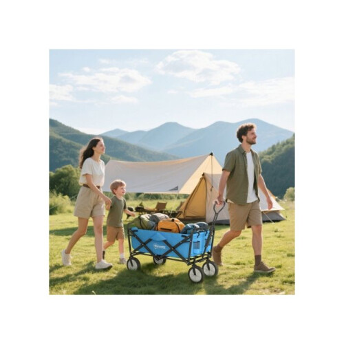 90-litre festive wheeled trolley, foldable camping cart with adjustable handle, blue 1