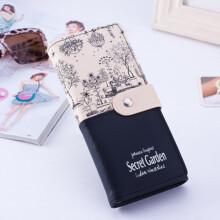 (Black)2019 Secret Garden Artificial Leather Wallet Women Purse Fashion Pastoral Fresh