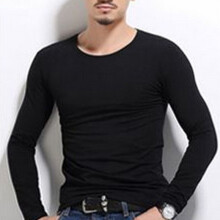 (Black, TagXL=US M) Long Mens New Sleeve Fashion Slim Fit Solid Color Bottoming Tshirts Sport