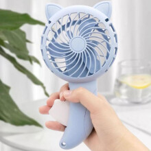 Handheld Fan with Cute Cat Ears, Manual Battery Portable Cooling Fan for Travel Outdoor, Blue