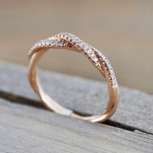 (RoseGold,7)New Twisted Twine Ring European And American 18k Yellow Gold Plated Zircon Ring