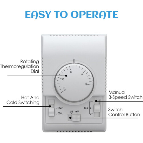 Thermostat Controller for Central Air Conditioning, 110220V Dual Mode Heating Cooling Switch White 2