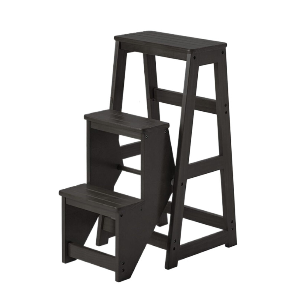 Wooden Step Stool With Foldable Staircase Design, Nonslip Feet For Kitchen And Attic Access, Black 9169991220123