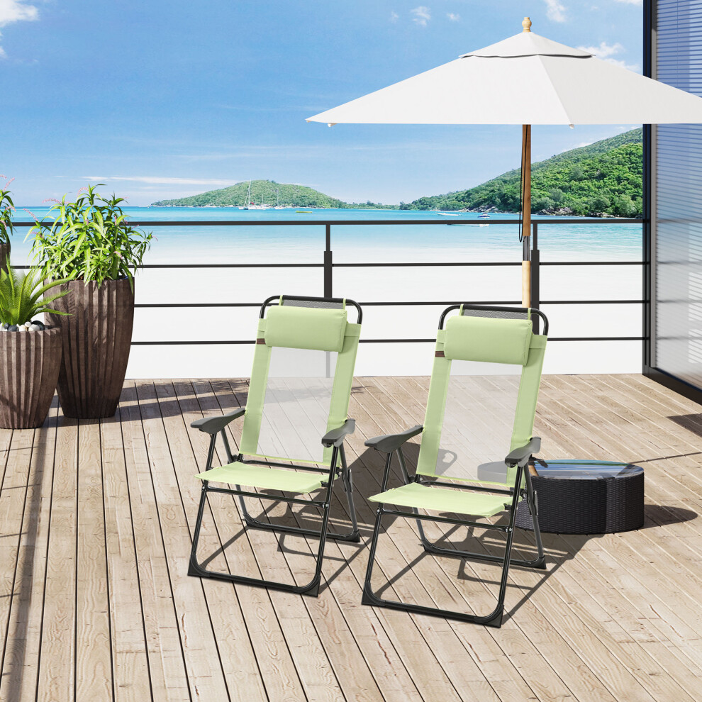 Outsunny Garden Chairs Set Of 2 Folding Camping Chair Recliners, Green