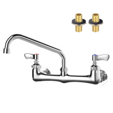 Wall Mount Kitchen Faucet with 8' Swivel Gooseneck, Brass Dual Handle, Chrome Commercial Sink Fixture