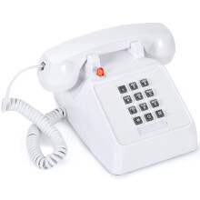 Retro Corded Phone with LED Call Alert, Vintage Push Button Landline Telephone for Home and Office, White