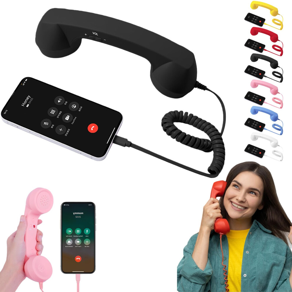 Retro Phone Handset Typec Wired Receiver With Noise Reduction Microphone For Video Calls Black 9169991220239