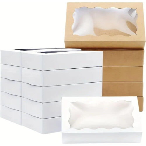 Cake Storage Box with Clear Window for Secure Transport, Weddings, Parties, 50pcs Brown Foldable 2