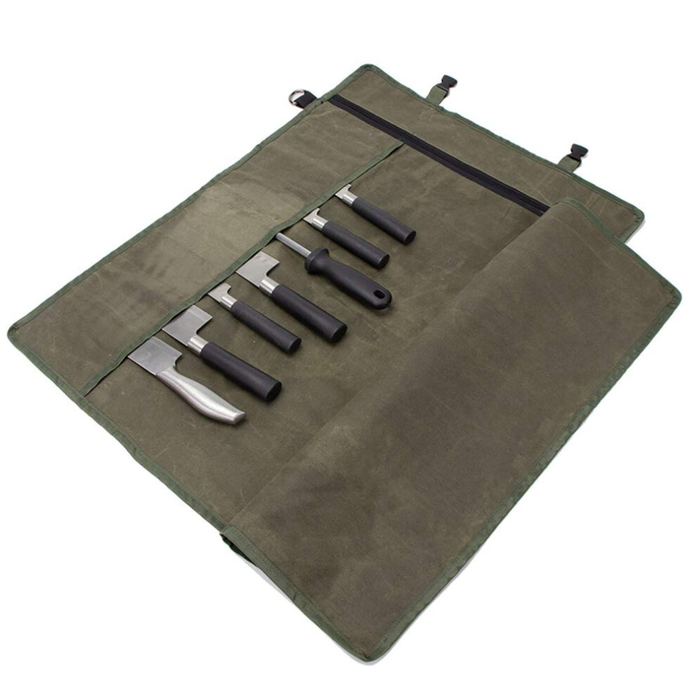 Chef Knife Roll Bag With 11 Slots, Waxed Canvas Travel Knife Storage Case, Army Green 9169991220499