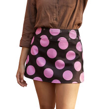(L, Pink) Women's Summer Mini Skirts Dot Print Irregular Wrap Skirt for Daily, Travel, Parties