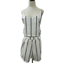 (White,XL)Women Ladies Vneck Backless Striped Vest Bandage Shorts Twopiece Suits Outfit