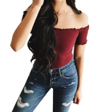 (Wine Red,L)Women Summer Casual Off Shoulder Tank Top Vest Blouse Sleeveless Crop Tops Shirt