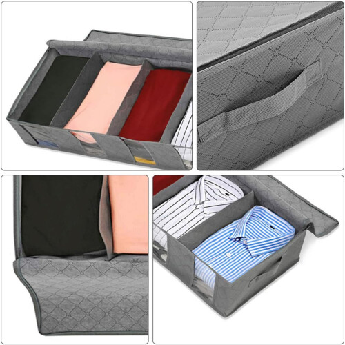 Storage Box with Lid Foldable NonWoven Under Bed Quilt Organizer Large Capacity Waterproof Dustproof 1