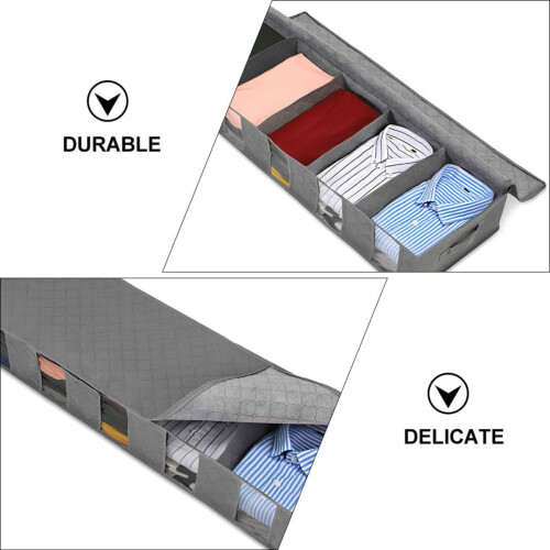 Storage Box with Lid Foldable NonWoven Under Bed Quilt Organizer Large Capacity Waterproof Dustproof 2
