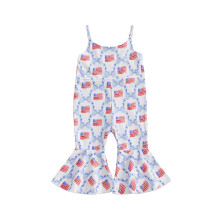 (12-18 Months, Blue) Mono largo sin mangas con estampado de lazo y pantalones acampanados para niñas pequeñas, ideal para el 4 de julio.