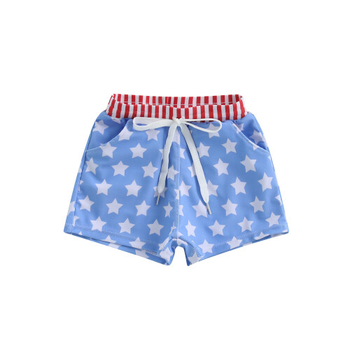 (18-24 Months, Blue) Σορτς θαλάσσης για νήπια αγόρια με κορδόνι και αστερίες