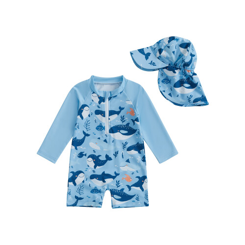 (18-24 Months, Blue) Μαγιό με καπέλο μακριά μανίκια.