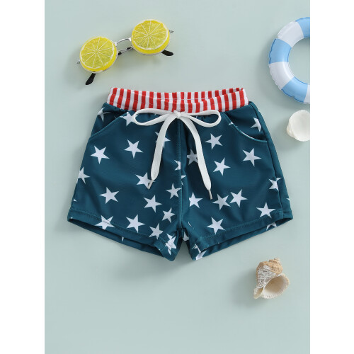 (6-12 Months, Multicolor) Σορτς θαλάσσης για νήπια αγόρια με κορδόνι και αστερίες 2