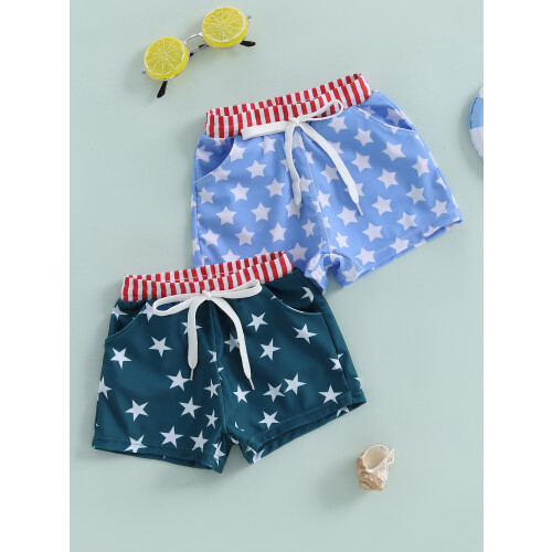 (6-12 Months, Multicolor) Σορτς θαλάσσης για νήπια αγόρια με κορδόνι και αστερίες 1