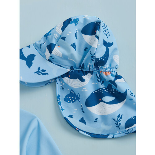 (18-24 Months, Blue) Μαγιό με καπέλο μακριά μανίκια. 2