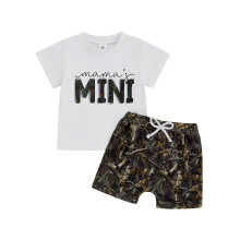 (18-24 Months, White) Conjunto de verano para niños: camiseta de manga corta y pantalones cortos con cintura elástica (2 piezas).