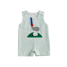 (0-6 Months, Sky Blue) Baby Boys Summer Striped Jumpsuit Sleeveless Crewneck Golf/Baseball Embroidery Casual Romper